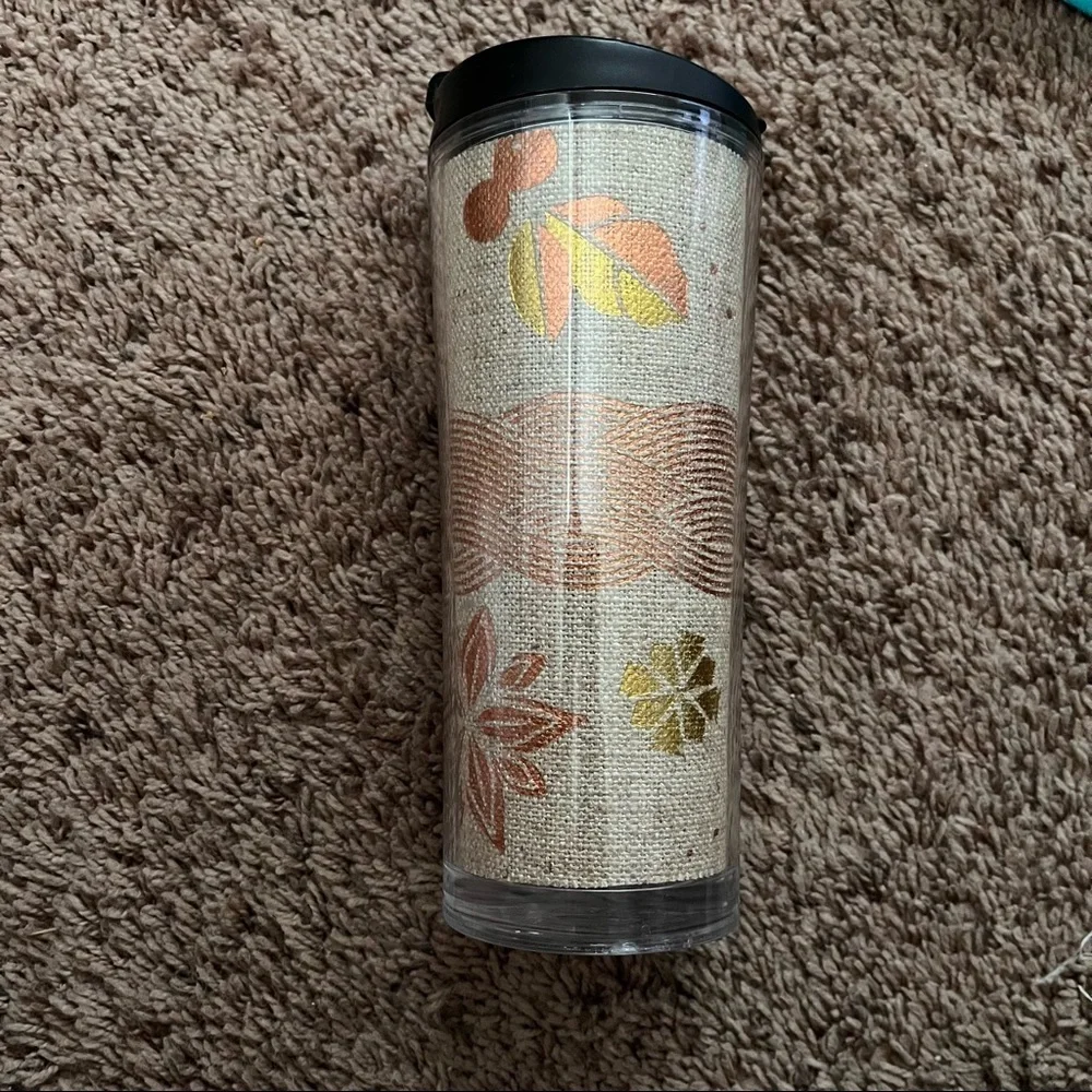 Starbucks burlap sparkly fall autumn tumbler w/flip top lid 16 oz 2013